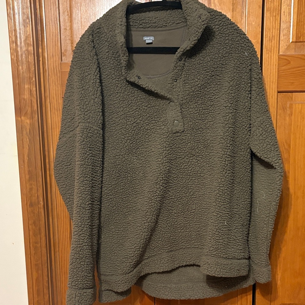 Aerie Olive Green Fleece Half Button Up Neck Sweatshirt Size Large